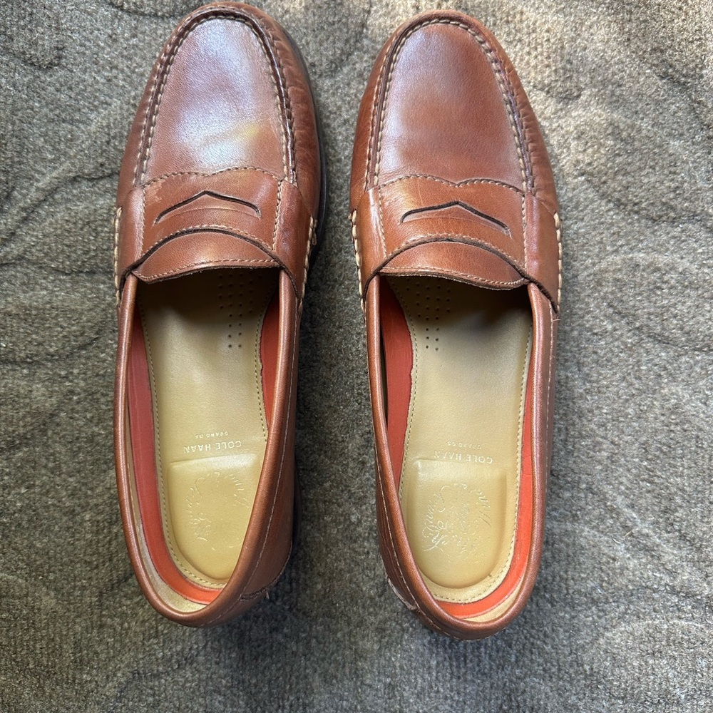 Men's Cole Haan Sz 9 Grand OS Pinch Hand Sewn Tan Leather Penny Loafer 2013 - Picture 5 of 13